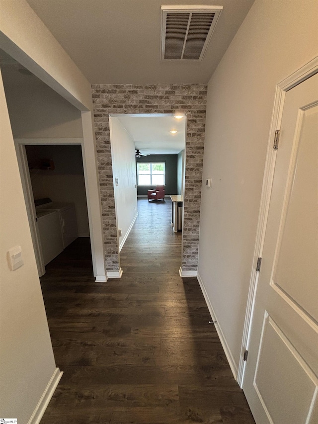 63 Oak Edge Ln, Greer, SC 29651 - hall featuring dark wood-type flooring and separate washer and dryer