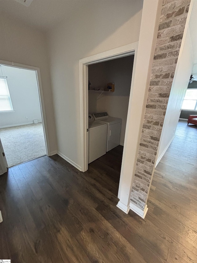 63 Oak Edge Ln, Greer, SC 29651 - corridor with independent washer and dryer and dark wood-style floors