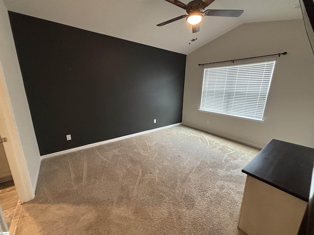 63 Oak Edge Ln, Greer, SC 29651 - empty room featuring light colored carpet, lofted ceiling, and ceiling fan