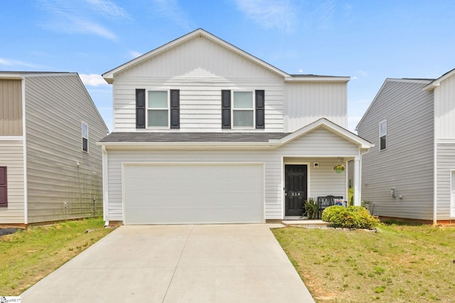 314 Long Grove Ln, Greer, SC 29650 - traditional-style house featuring a garage, covered porch, a front yard, and driveway