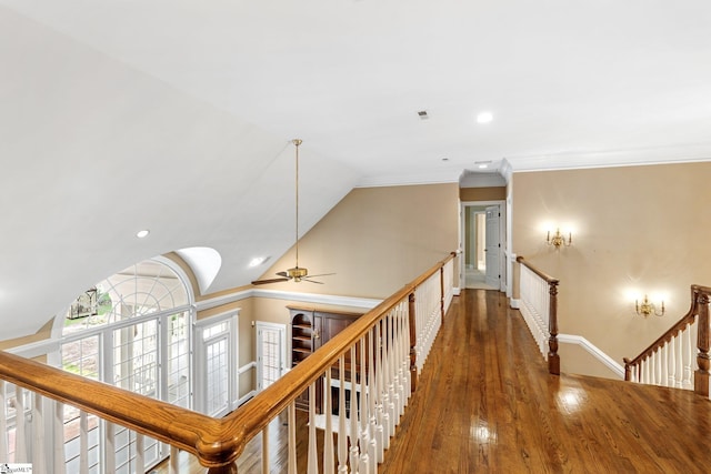 15 Annas Pl, Simpsonville, SC 29681 - corridor featuring an upstairs landing, wood finished floors, lofted ceiling, and recessed lighting