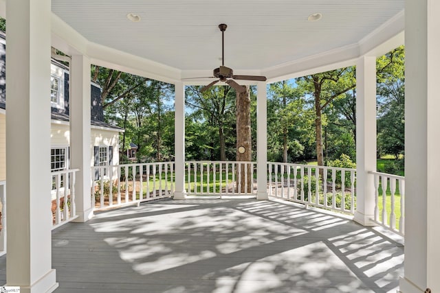 15 Annas Pl, Simpsonville, SC 29681 - deck with a ceiling fan and view of scattered trees