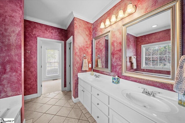 118 Glencreek Dr, Greer, SC 29650 - full bathroom featuring crown molding, double vanity, and tile patterned floors
