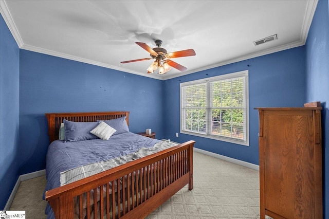 118 Glencreek Dr, Greer, SC 29650 - bedroom with carpet, ornamental molding, and a ceiling fan