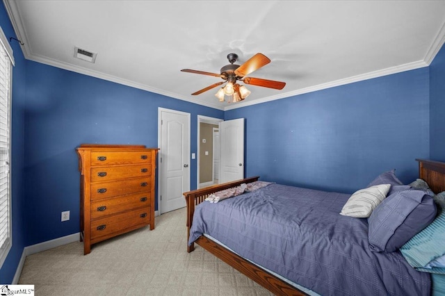 118 Glencreek Dr, Greer, SC 29650 - bedroom with crown molding, a ceiling fan, and light carpet