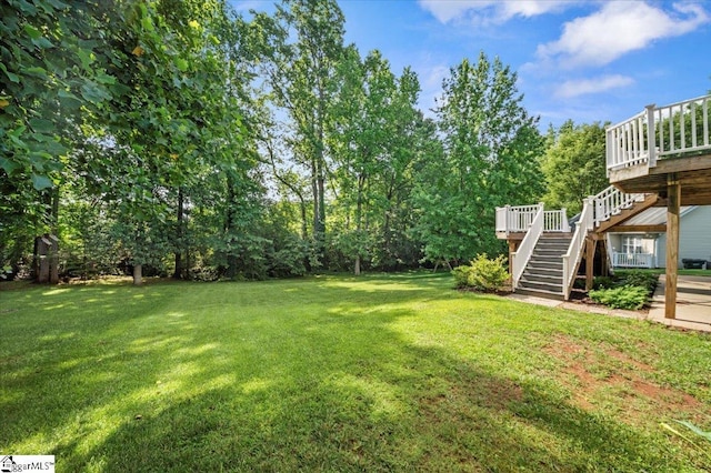 118 Glencreek Dr, Greer, SC 29650 - view of grassy yard featuring stairs and a deck