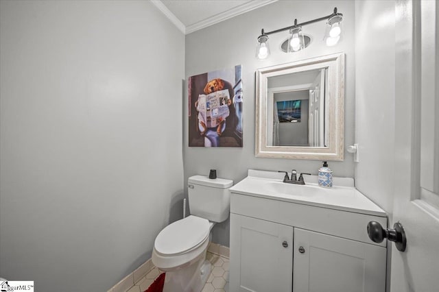 2 Creekside Way, Greenville, SC 29609 - half bathroom featuring ornamental molding, vanity, and tile patterned floors