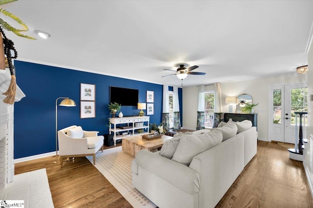 109 W Fieldsparrow Cir, Greenville, SC 29615 - living room with ceiling fan, wood finished floors, and a fireplace