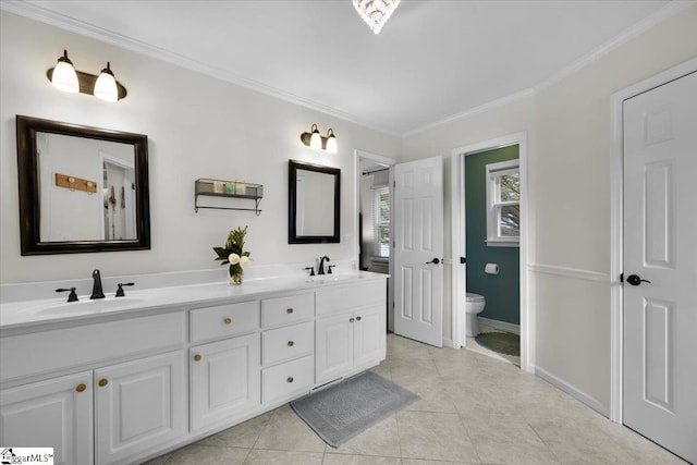 109 W Fieldsparrow Cir, Greenville, SC 29615 - full bathroom with double vanity, crown molding, and tile patterned flooring