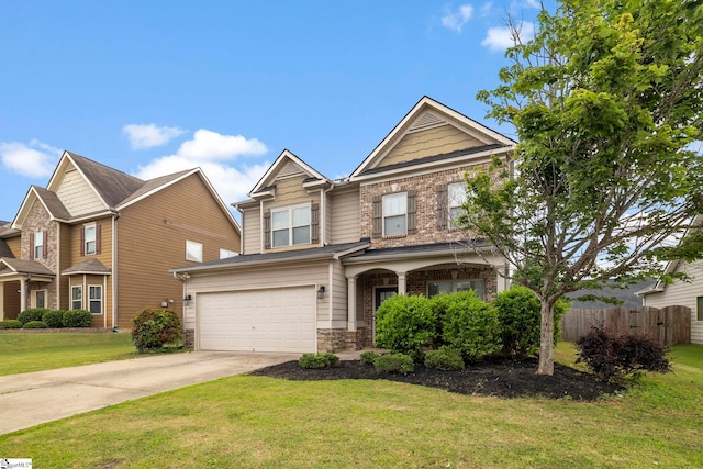 415 Bridge Crossing Dr, Simpsonville, SC 29681 - craftsman-style home with driveway, an attached garage, and stone siding