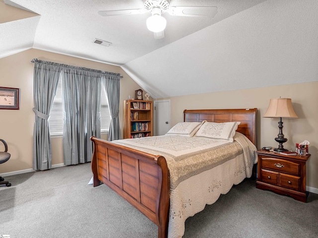 209 Thornhill Dr, Spartanburg, SC 29301 - bedroom with light carpet, lofted ceiling, a ceiling fan, and a textured ceiling