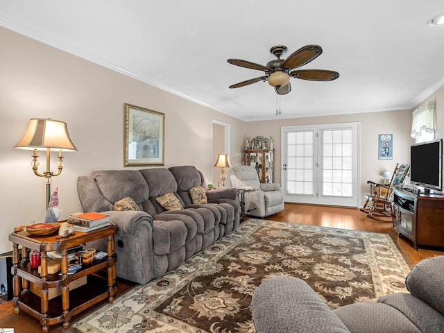 209 Thornhill Dr, Spartanburg, SC 29301 - living room with ceiling fan, ornamental molding, and wood finished floors