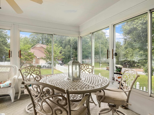 209 Thornhill Dr, Spartanburg, SC 29301 - sunroom featuring a ceiling fan and outdoor dining space