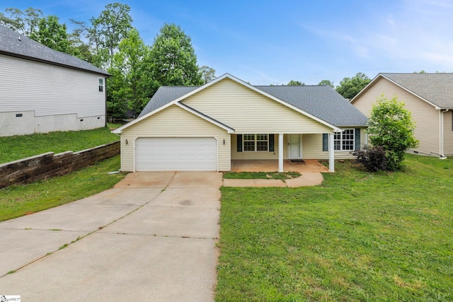 125 Woodgrove Way, Greer, SC 29651 - view of front of property featuring an attached garage, concrete driveway, a front lawn, and covered porch
