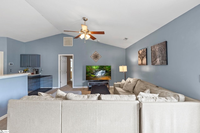 125 Woodgrove Way, Greer, SC 29651 - living room with a ceiling fan and vaulted ceiling