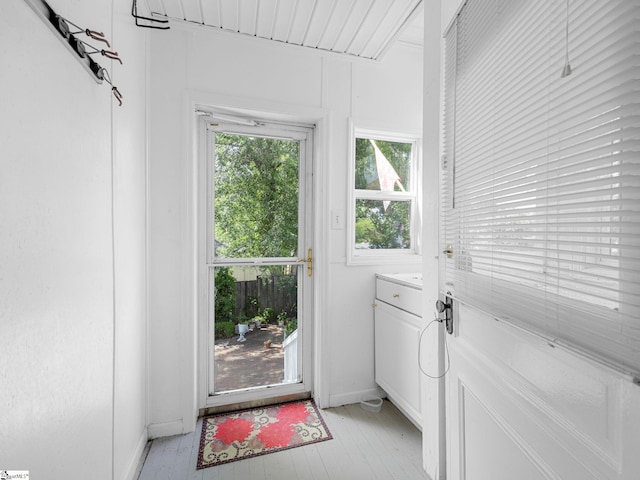 772 Glendalyn Ave, Spartanburg, SC 29302 - doorway to outside with baseboards and light wood-style floors