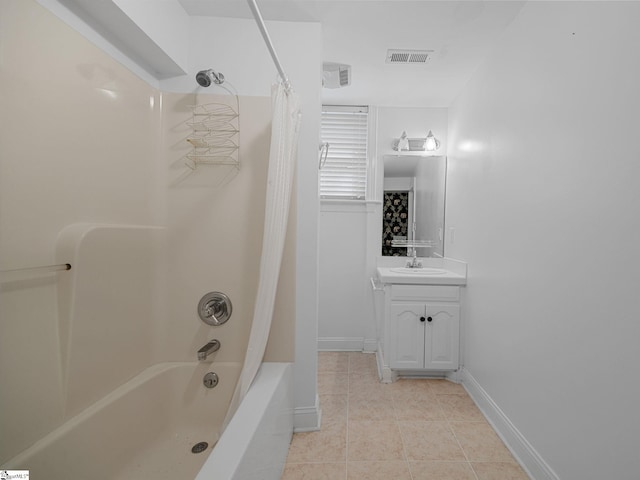 772 Glendalyn Ave, Spartanburg, SC 29302 - bathroom with shower / bath combination with curtain, vanity, and tile patterned floors