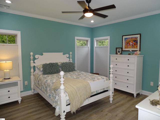 811 White Magnolia Dr, Inman, SC 29349 - bedroom with ornamental molding, multiple windows, wood finished floors, recessed lighting, and a ceiling fan