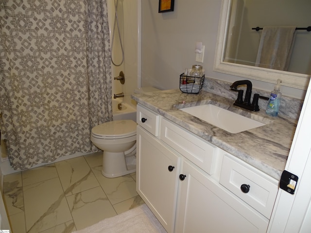 811 White Magnolia Dr, Inman, SC 29349 - bathroom featuring marble finish flooring, vanity, and shower / bath combo with shower curtain