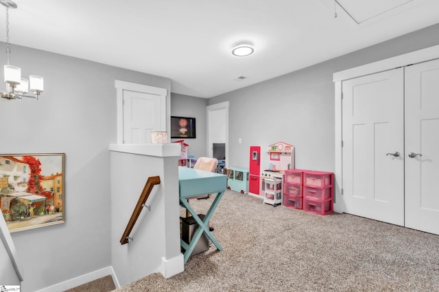 542 Drayton Hall Blvd, Duncan, SC 29334 - recreation room with carpet floors, a chandelier, and attic access
