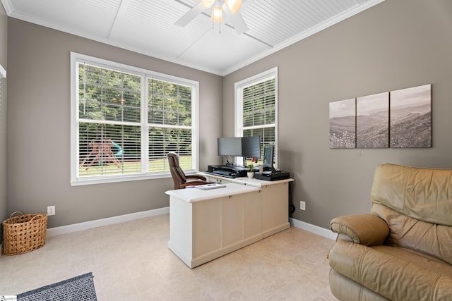 104 Superior Way, Greer, SC 29651 - home office with healthy amount of natural light, a ceiling fan, and ornamental molding
