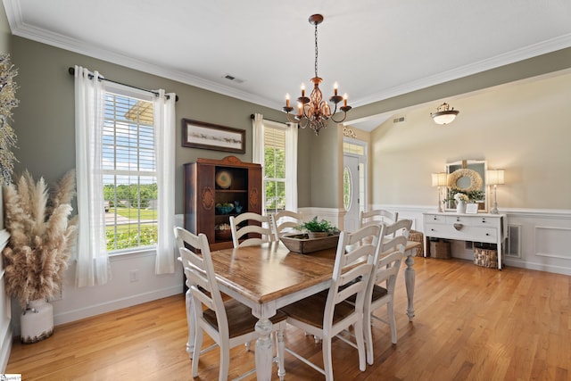 104 Superior Way, Greer, SC 29651 - dining room with a chandelier, healthy amount of natural light, light wood finished floors, wainscoting, and ornamental molding