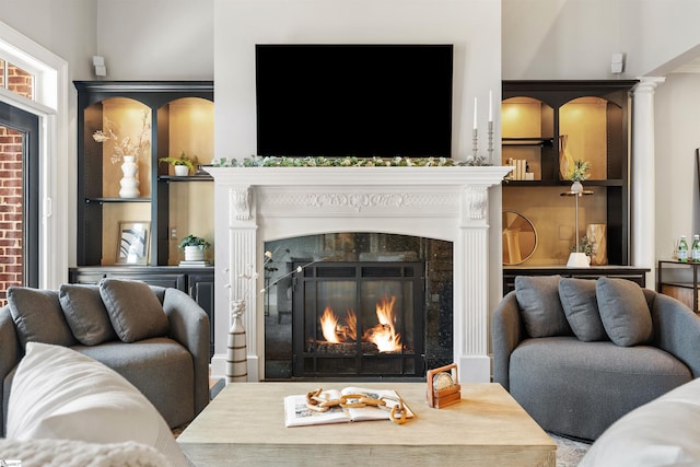 623 N Main St Unit Iii, Unit Iii, Greenville, SC 29601 - living area featuring a tile fireplace
