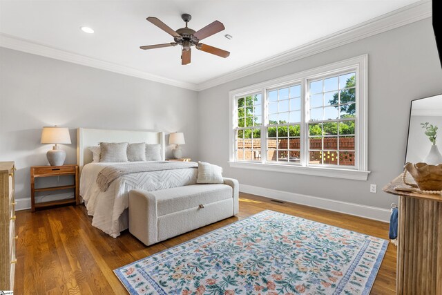 623 N Main St Unit Iii, Unit Iii, Greenville, SC 29601 - bedroom featuring ornamental molding, wood finished floors, recessed lighting, and ceiling fan