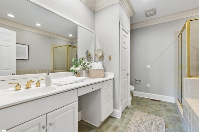 623 N Main St Unit Iii, Unit Iii, Greenville, SC 29601 - full bathroom featuring a stall shower, vanity, crown molding, and recessed lighting