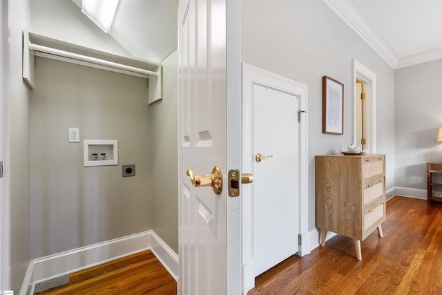 623 N Main St Unit Iii, Unit Iii, Greenville, SC 29601 - laundry room with electric dryer hookup, ornamental molding, washer hookup, and wood finished floors