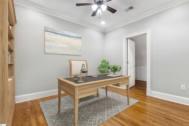 623 N Main St Unit Iii, Unit Iii, Greenville, SC 29601 - office featuring a ceiling fan, ornamental molding, wood finished floors, and recessed lighting