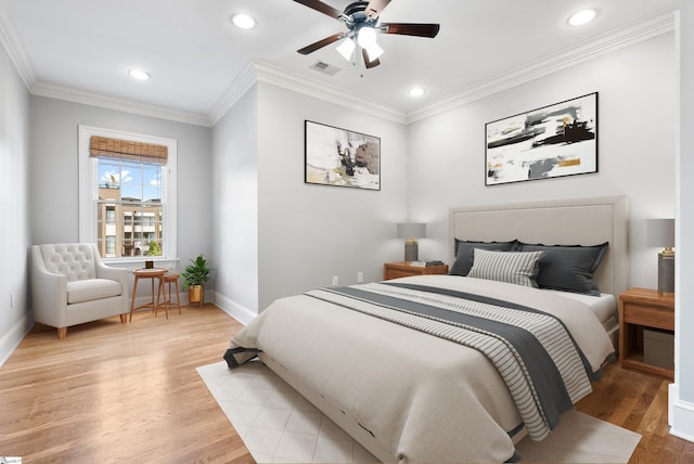 623 N Main St Unit Iii, Unit Iii, Greenville, SC 29601 - bedroom with light wood finished floors, recessed lighting, ornamental molding, and a ceiling fan