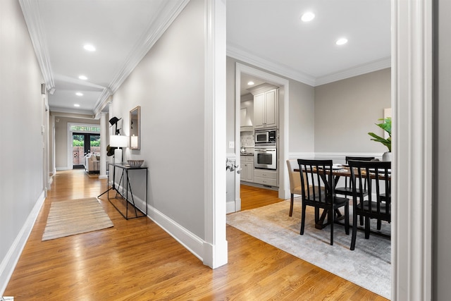 623 N Main St Unit Iii, Unit Iii, Greenville, SC 29601 - hallway featuring light wood-style floors, ornamental molding, and recessed lighting