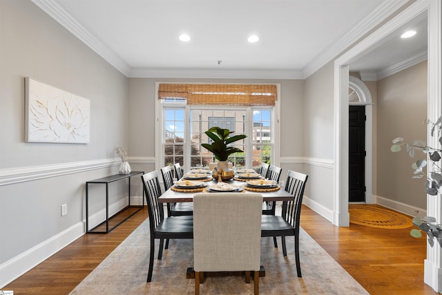 623 N Main St Unit Iii, Unit Iii, Greenville, SC 29601 - dining space with wood finished floors, ornamental molding, and recessed lighting