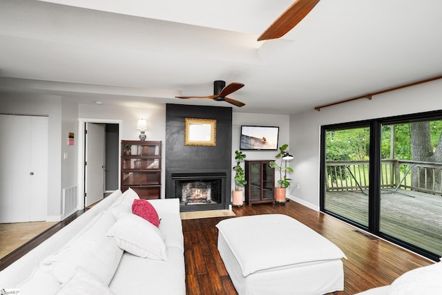 2701 Cobbs Way, Anderson, SC 29621 - living room featuring wood finished floors, a fireplace, and ceiling fan