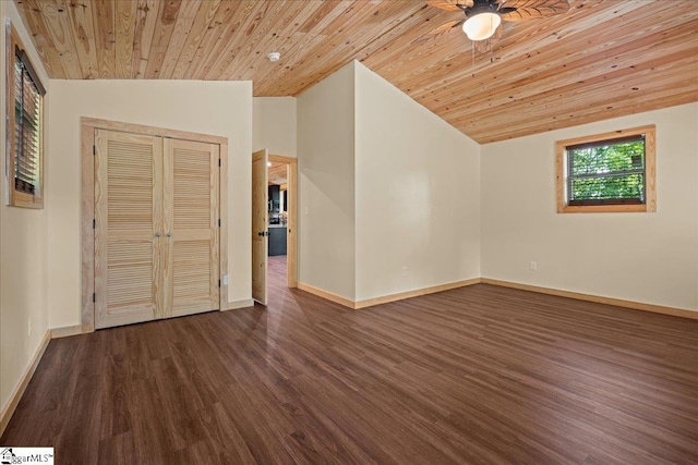 1150 Chinquapin Rd, Travelers Rest, SC 29690 - spare room with wood ceiling, dark wood-style floors, a ceiling fan, and vaulted ceiling