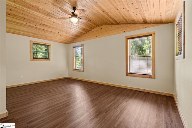 1150 Chinquapin Rd, Travelers Rest, SC 29690 - spare room with wooden ceiling, healthy amount of natural light, vaulted ceiling, wood finished floors, and a ceiling fan