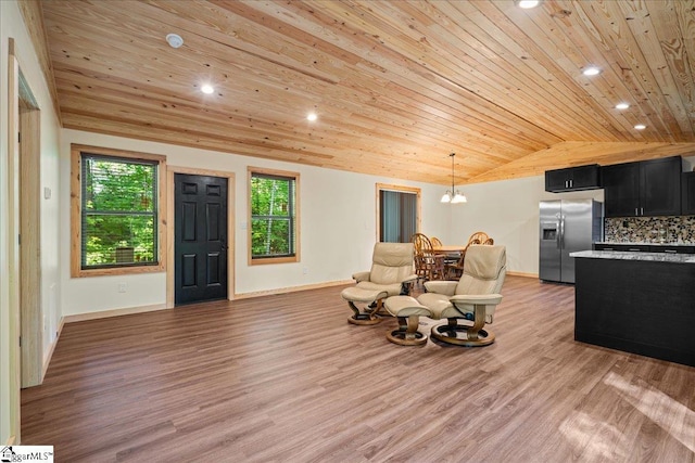 1150 Chinquapin Rd, Travelers Rest, SC 29690 - living room featuring wooden ceiling, vaulted ceiling, light wood-type flooring, a chandelier, and recessed lighting