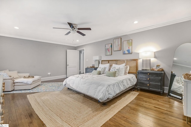 2109 Hudson Rd, Greer, SC 29650 - bedroom featuring recessed lighting, hardwood / wood-style floors, ornamental molding, ceiling fan, and arched walkways