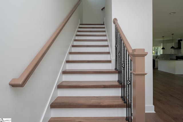 103 Cedar Falls Rd, Fountain Inn, SC 29644 - stairs featuring wood finished floors and recessed lighting