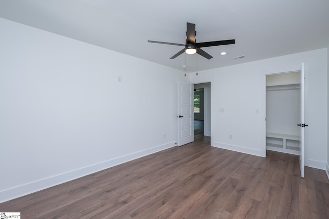103 Cedar Falls Rd, Fountain Inn, SC 29644 - unfurnished bedroom featuring dark wood finished floors, recessed lighting, a spacious closet, a closet, and a ceiling fan