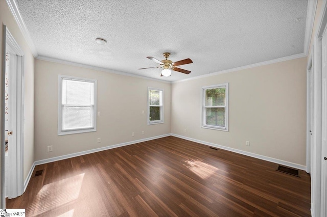 121 Chesterfield Ct, Easley, SC 29640 - unfurnished bedroom with dark wood-style flooring, a textured ceiling, ornamental molding, and a ceiling fan