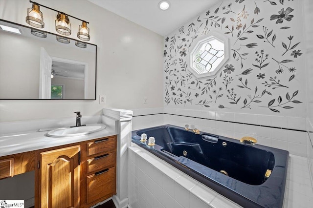121 Chesterfield Ct, Easley, SC 29640 - bathroom with vanity, a whirlpool tub, and wallpapered walls