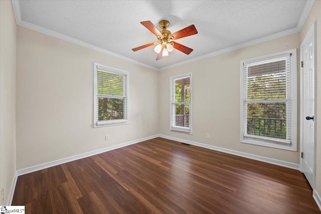 121 Chesterfield Ct, Easley, SC 29640 - empty room with dark wood-type flooring, ceiling fan, ornamental molding, and a textured ceiling