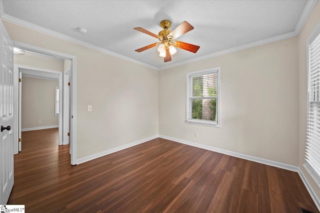 121 Chesterfield Ct, Easley, SC 29640 - spare room featuring dark wood-type flooring, a ceiling fan, a smoke detector, crown molding, and a textured ceiling