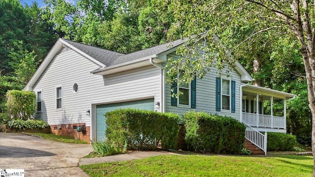 121 Chesterfield Ct, Easley, SC 29640 - view of home's exterior with covered porch, a yard, a garage, and stairway