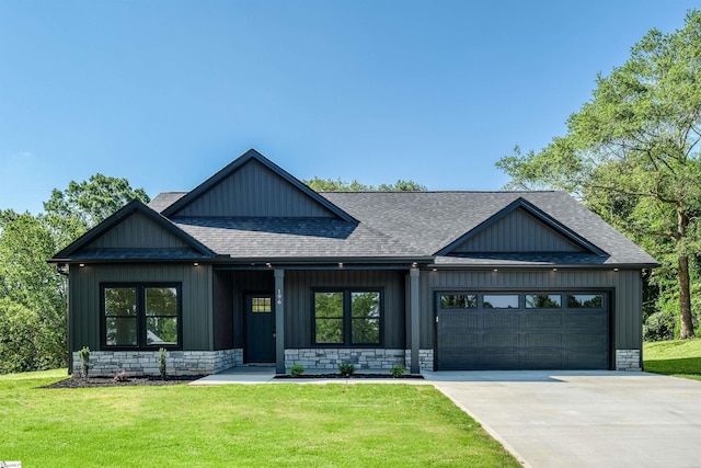 196 Folk Rd, Chesnee, SC 29323 - modern farmhouse with roof with shingles, a front lawn, a garage, and driveway