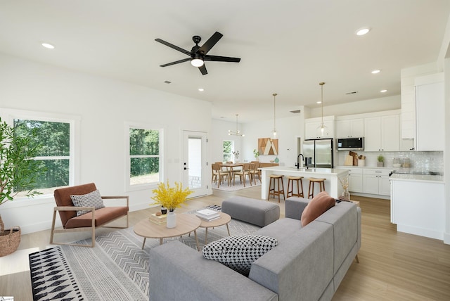 196 Folk Rd, Chesnee, SC 29323 - living area with plenty of natural light, recessed lighting, ceiling fan, and light wood-style floors