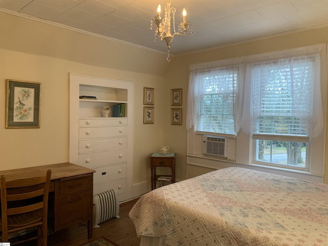 102 Highland Rd, Easley, SC 29640 - bedroom featuring crown molding, a chandelier, dark wood-type flooring, and cooling unit