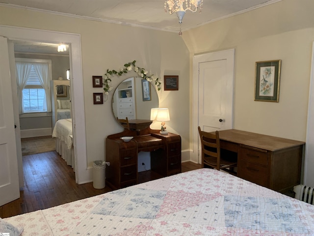 102 Highland Rd, Easley, SC 29640 - bedroom featuring crown molding, wood-type flooring, a chandelier, and radiator